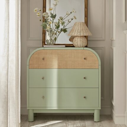 Chest of 3 Drawers – Muted Pistachio Ash with Raffia