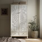 Whitewashed Carved Double Wardrobe