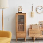 Compact Solid Oak Storage Cabinet with Clear Glass Doors for Modern Homes