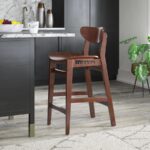 Solid Wood Bar Chair / Bar Stool for Kitchen Counter & Dining – Walnut Finish