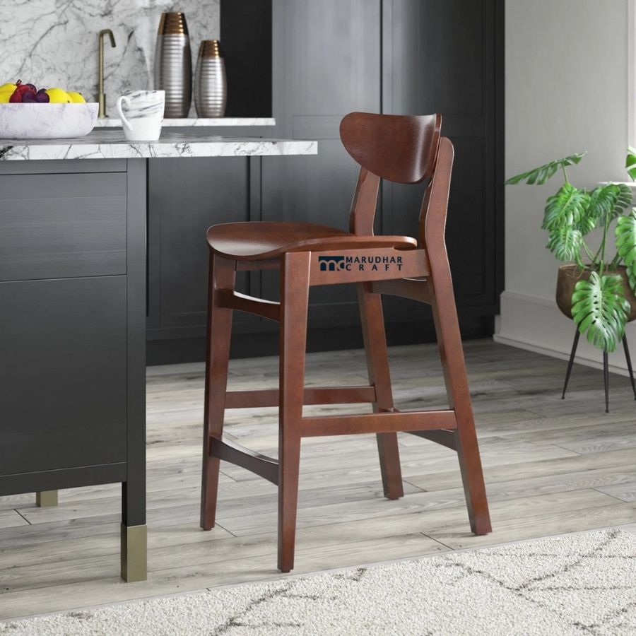 1 Solid Wood Bar Chair / Bar Stool for Kitchen Counter & Dining – Walnut Finish - Image 1