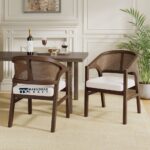 Wooden Dining Chairs with Natural Cane Back and Soft Cushioned Seating – Set of Two