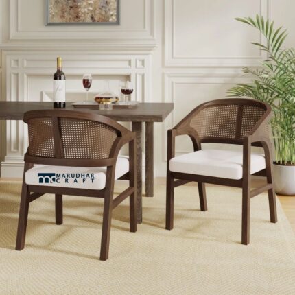 Wooden Dining Chairs with Natural Cane Back and Soft Cushioned Seating – Set of Two