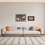 Cotton Linen Fabric Sofa with Solid Wood Structure for Spacious Living Rooms