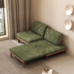 Modern Wooden Convertible Lounge Sofa in Green Fabric