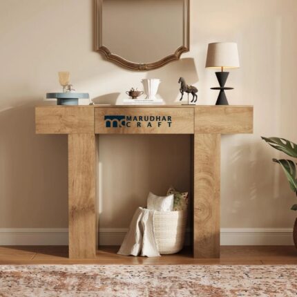 Long Wooden Rectangular Console Table with Smooth Drawer Storage