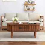 Wooden Coffee Table with Hidden Storage for Living Room