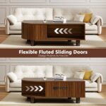 Wooden Coffee Table with Storage and Fluted Sliding Doors - Image 2