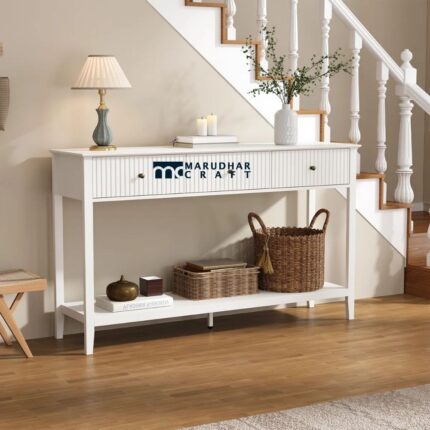 Fluted Console Table with Three Drawers for Elegant Home Storage