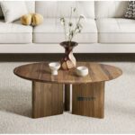 Round Acacia Wood Coffee Table with Natural Finish