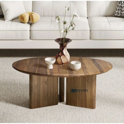 Round Acacia Wood Coffee Table with Natural Finish