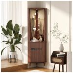 Wooden Corner Bar Cabinet with Wine Storage for Living Room