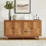 Solid Wood Designer Sideboard Cabinet with Chevron Pattern – Natural Finish