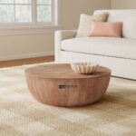 Solid Wood Single Drum Coffee Table with Sculpted Design