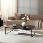 Square Marble Coffee Table for Living Room Black Marble