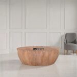 Solid Wood Single Drum Coffee Table with Sculpted Design - Image 2
