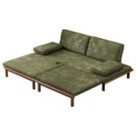Modern Wooden Convertible Lounge Sofa in Green Fabric - Image 3