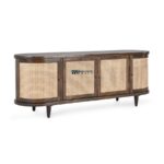 Solid Wood Cane Front Sideboard Cabinet with Curved Design – Walnut Finish - Image 5