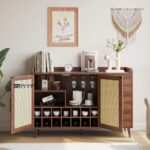 Bar Cabinet with 3 Drawers and Woven Rattan Doors for Home - Image 4