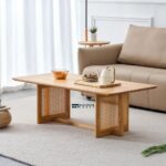 Rectangle Solid Wood Coffee Table with Rattan - Image 2