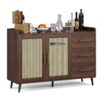 Bar Cabinet with 3 Drawers and Woven Rattan Doors for Home - Image 3
