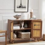 Solid Wood Cane Front Sideboard Cabinet with Storage – Walnut Finish - Image 3
