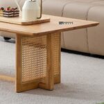 Rectangle Solid Wood Coffee Table with Rattan - Image 6