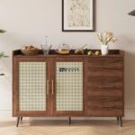 Bar Cabinet with 3 Drawers and Woven Rattan Doors for Home - Image 2