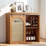 Wooden Bar Cabinet with Sliding Door and Storage for Home