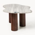 Mango wood Small organically shaped marble coffee table beige - Image 2