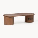 Solid Oak Wood Oval Coffee Table Dark brown lacquered oak wood - Image 3