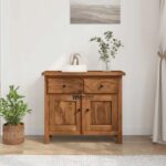 Solid Wood Storage Cabinet with Drawers & Doors – Natural Finish