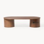Solid Oak Wood Oval Coffee Table Dark brown lacquered oak wood - Image 4