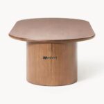 Solid Oak Wood Oval Coffee Table Dark brown lacquered oak wood - Image 5