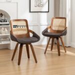 Modern Leather Swivel Dining Chairs with 360 Degree Rotation and Cushioned Comfort – Set of Two