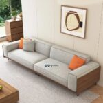 Four-Seater Cotton Linen Fabric Sofa with Solid Wood Frame and Cushioned - Image 2