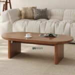 Oval Walnut Coffee Table with Mid-Century Modern Design
