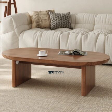 Oval Walnut Coffee Table with Mid-Century Modern Design