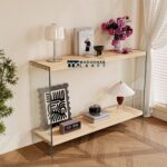 Modern Console Entryway Table with Tempered Glass Top and Strong Frame