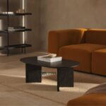Solid Wood Oval Coffee Table Black lacquered oak wood