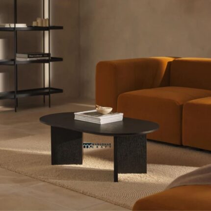 Solid Wood Oval Coffee Table Black lacquered oak wood