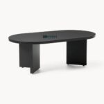Solid Wood Oval Coffee Table Black lacquered oak wood - Image 3