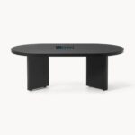 Solid Wood Oval Coffee Table Black lacquered oak wood - Image 4