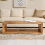 Shaped Wooden Coffee Table with Open Bottom Shelf