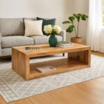 Shaped Wooden Coffee Table with Open Bottom Shelf - Image 2