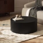 Solid Wood Round Coffee Table Black Finish
