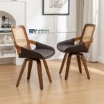 Modern Leather Swivel Dining Chairs with 360 Degree Rotation and Cushioned Comfort – Set of Two - Image 3