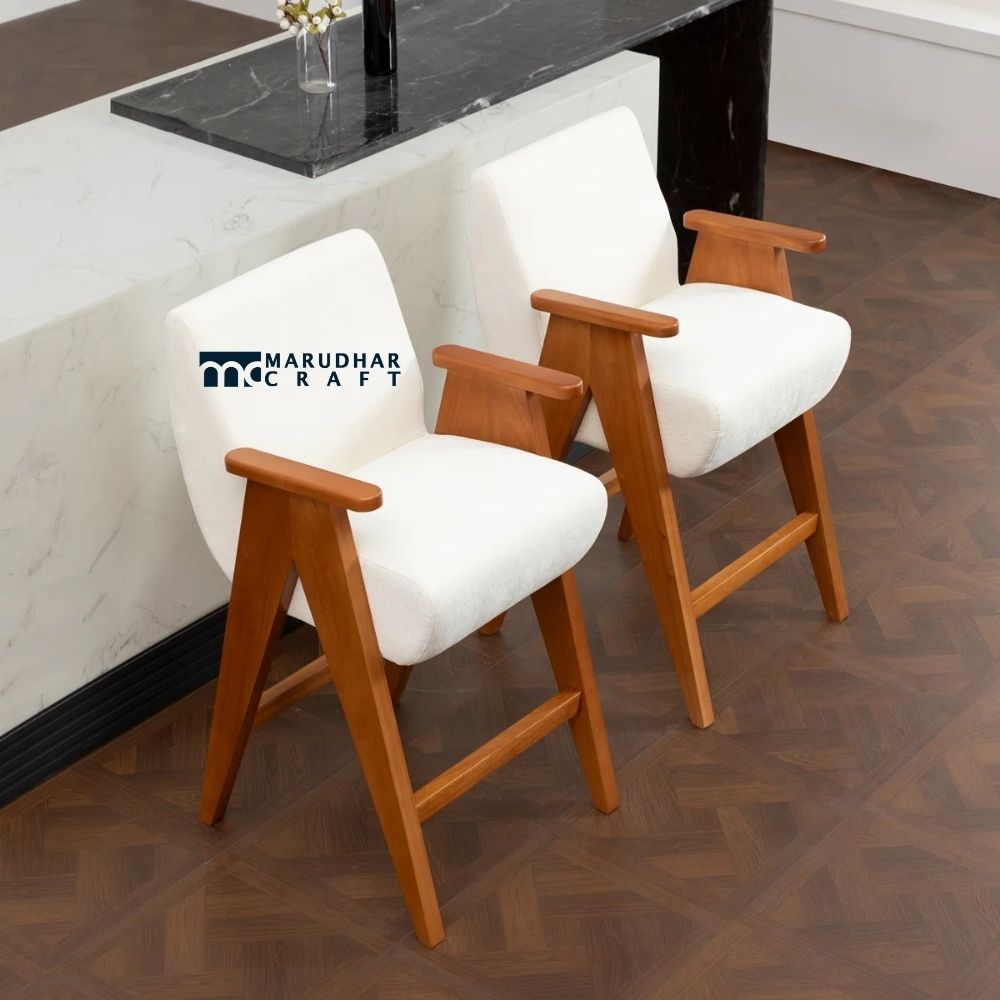 13 Premium Fabric Armrest Bar Stools with Solid Wood Legs - Image 1