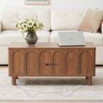 Solid Acacia Wood Modern Pedestal Coffee Table with Sturdy Base