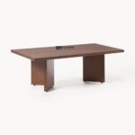 Solid Wood Oval Coffee Table Dark brown lacquered oak wood - Image 2
